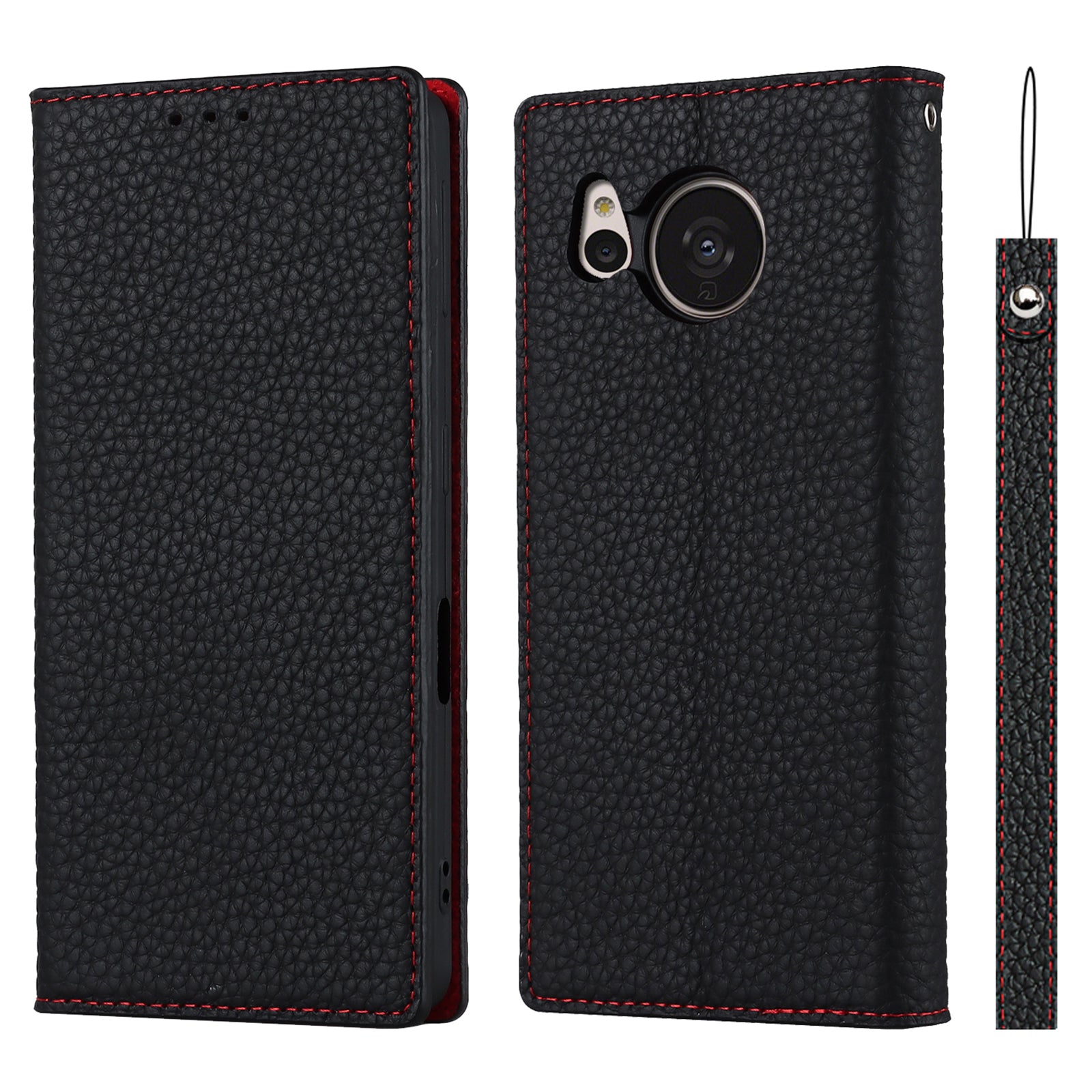 For Sharp Aquos Sense 7 Genuine Leather Case Anti-Scratch Litchi Texture Flip Wallet Stand Phone Protective Cover with Strap For Sharp Aquos Sense 7 Genuine Leather Case Anti-Scratch Litchi Texture Flip Wallet Stand Phone Protective Cover with Strap